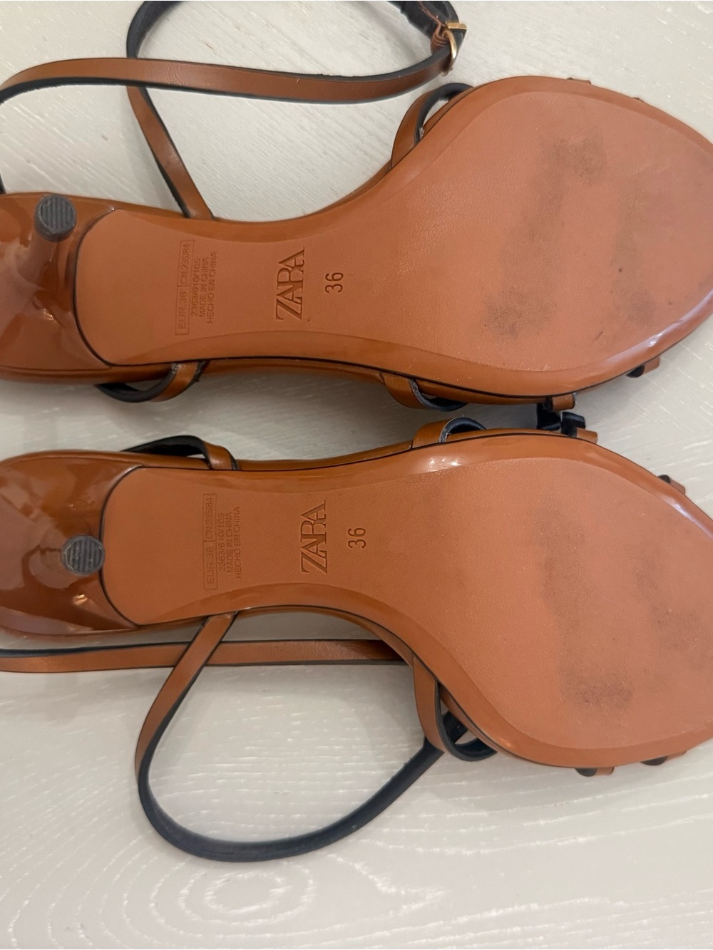 Zara Tan Brown Leather Strappy Sandals with Ankle Wrap - Picture 3 of 6
